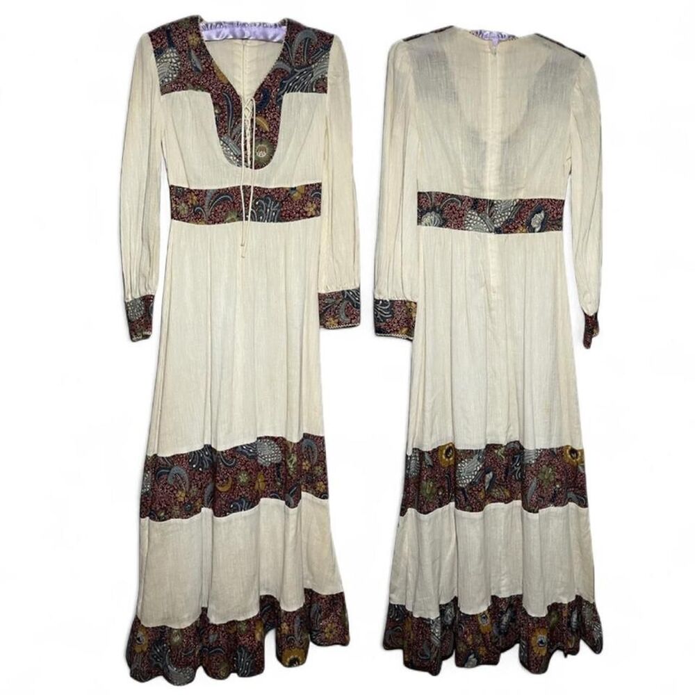 Vintage 70s Vicky Vaughn Junior Maxi Dress Paisley Boho Prairie Size Medium